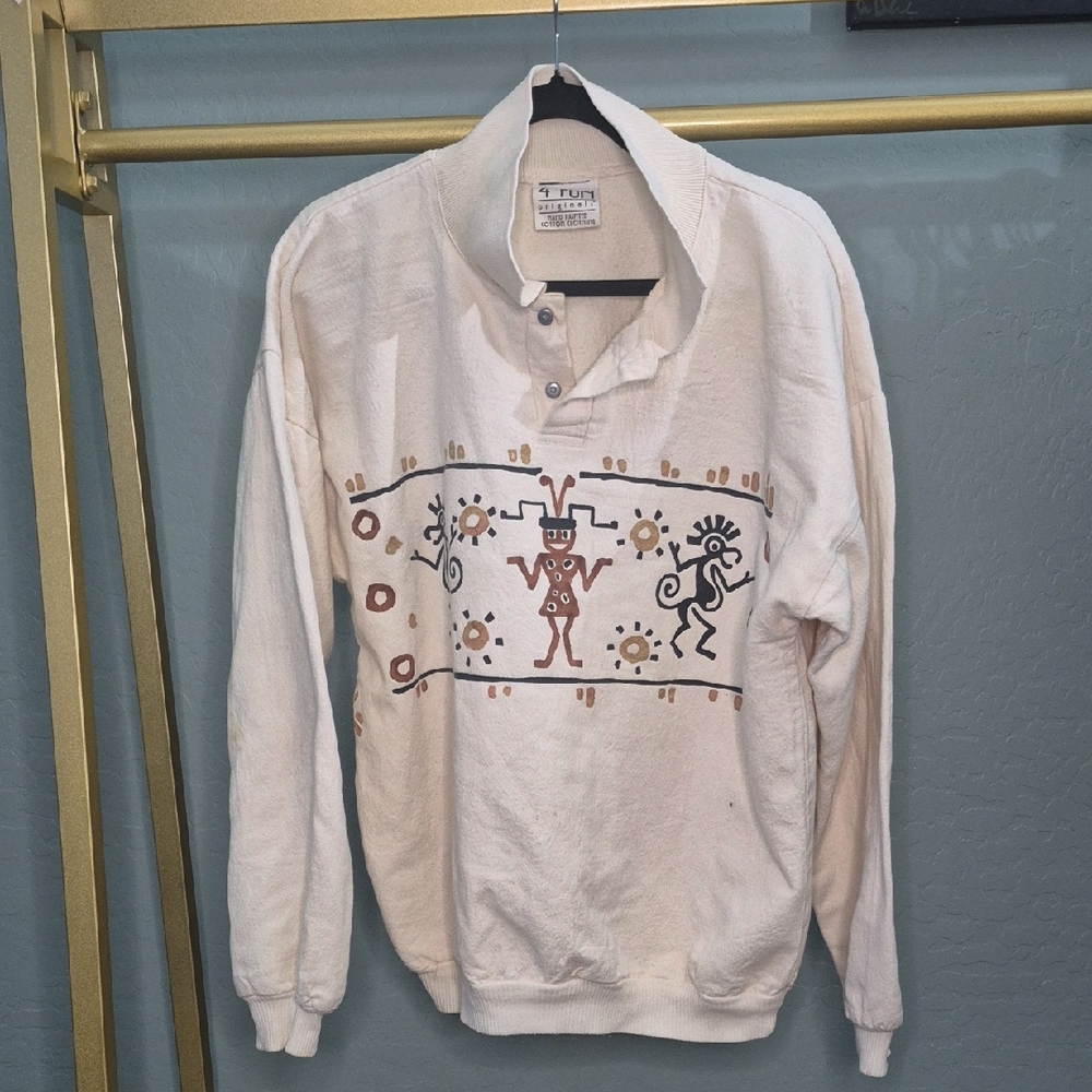 Men's Cream Hand Painted Vintage Tribal Graphic Pullover